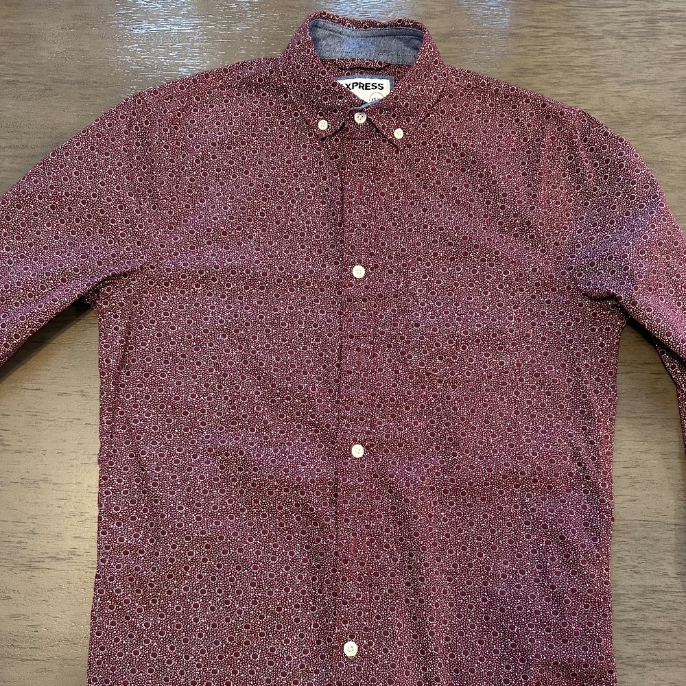 Men's slim fit burgundy geo pattern Express shirt